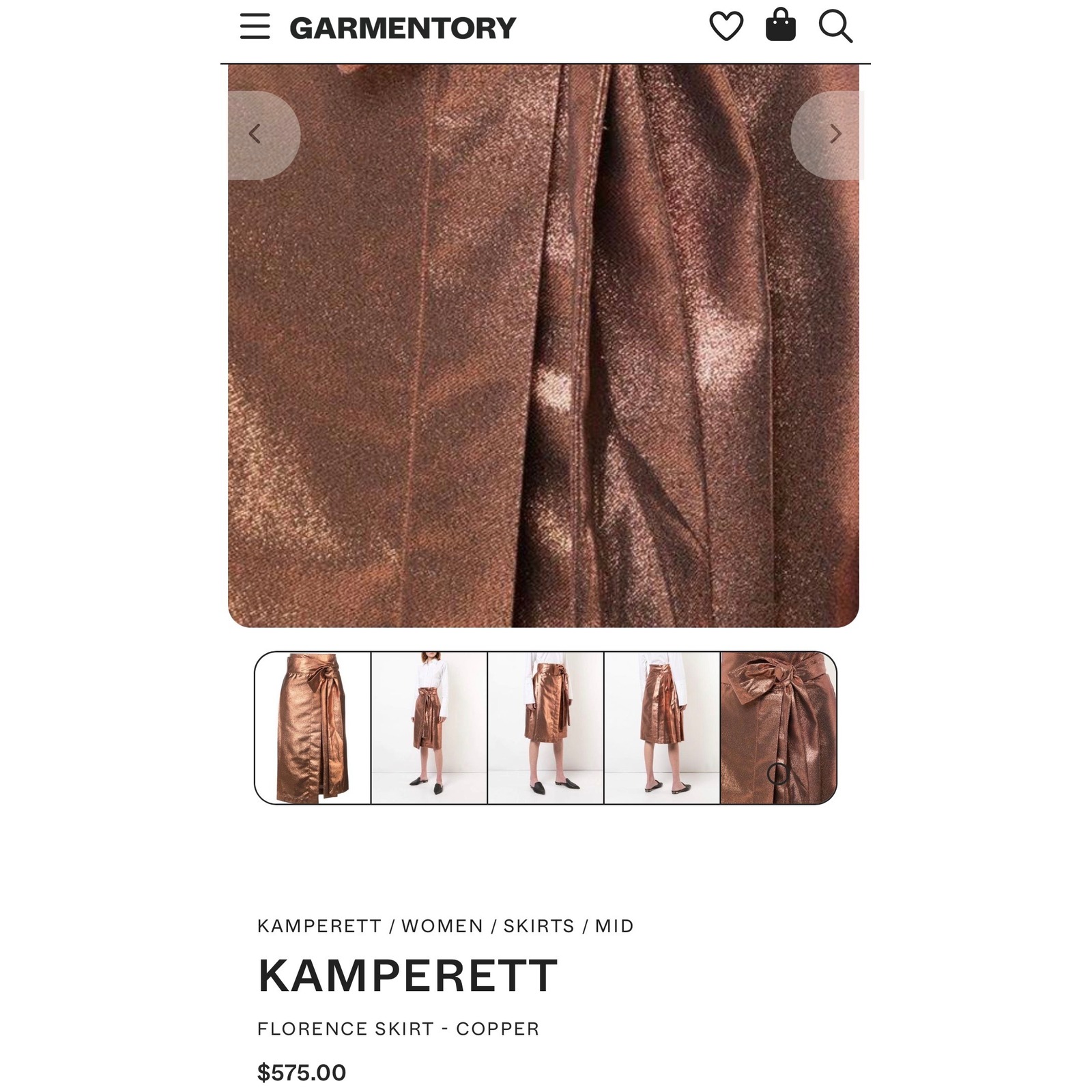 Kamperett Florence Skirt Copper Metallic Wrap Pleated Midi High Rise Small Usa — image 2 of 8